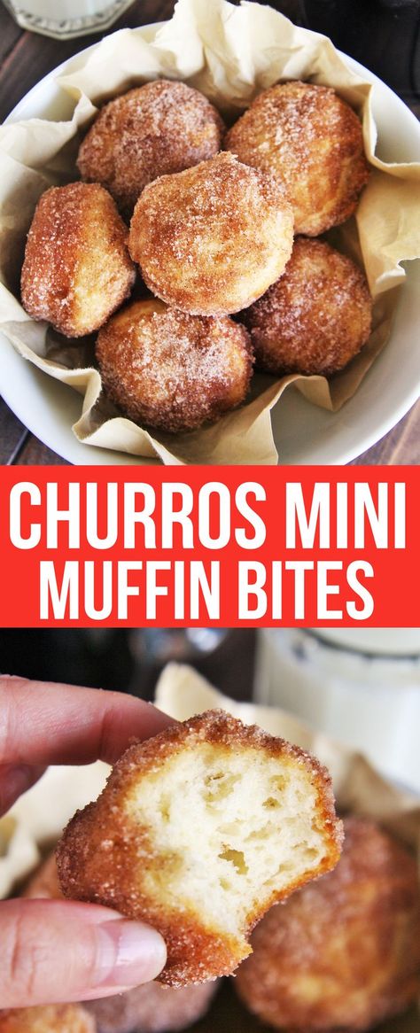 These buttery sweet churros mini muffin bites have all the flavors of your favorite Latin dessert in the form of baked (instead of fried) mini muffins, and they are so easy to make! Mini Muffin Tin Recipes, Muffin Bites, Latin Desserts, Muffin Pan Recipes, Mini Muffin Recipe, Muffins Blueberry, Churros Recipe, Breakfast Meals, Muffin Tin Recipes