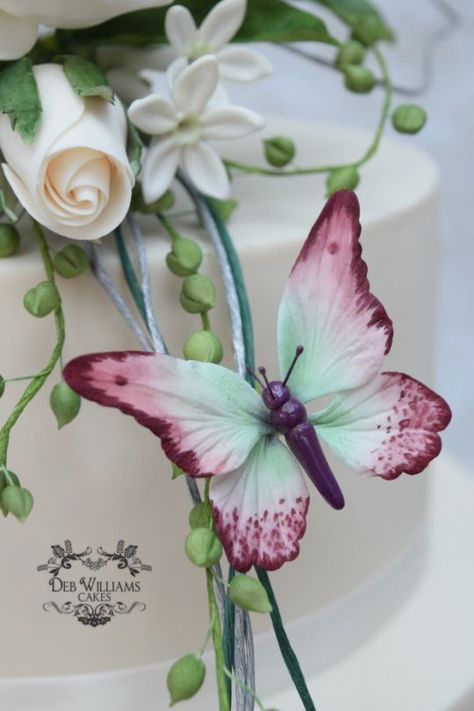 Rose bouquet wedding cake Wedding Cakes Fondant, Fondant Butterfly, Two Tier Wedding Cake, Rose Bouquet Wedding, Fantasy Butterfly, Frosting Flowers, Cakes Fondant, Sugar Paste Flowers, Sugar Flowers Cake