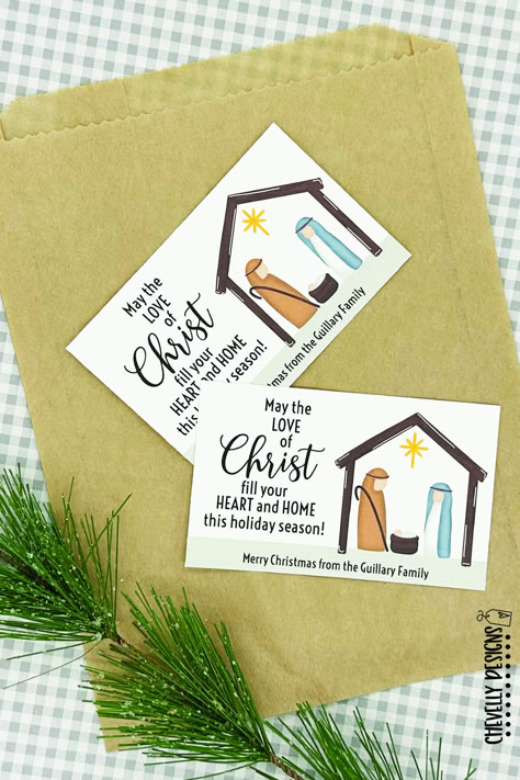 Give gifts that are a precious reminder of the Savior's birth with these printable nativity gift tags. Simply edit them in your browser, download them, and then print them on card stock paper from your home or office printer. Lds Primary Christmas Gift Tags, Happy Birthday Printable Tag, Lds Church Christmas Party Ideas, Lds Ministering Christmas Gifts, Young Womens Christmas Gifts, Primary Teacher Gifts Lds, Nativity Gift Tags, Ministering Christmas Gift Ideas, Volunteer Christmas Gifts Church