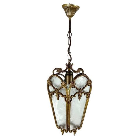 Antique Four Glass Sided Lantern In Cut Glass And Gilt Brass, 1920s Chandelier Lantern, Ceiling Lantern, French Country Cottage, Ceiling Chandelier, Pendant Lamps, Country Cottage, One Light, Cut Glass, Light Bulbs