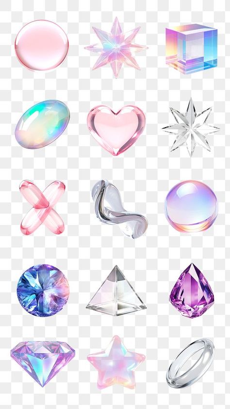 Crystal Icon, 3d Elements, Holographic Stickers, Crystal Illustration, Flower Border Clipart, Crystal Stickers, Crystal Logo, 3d Crystal, Cyberpunk Aesthetic