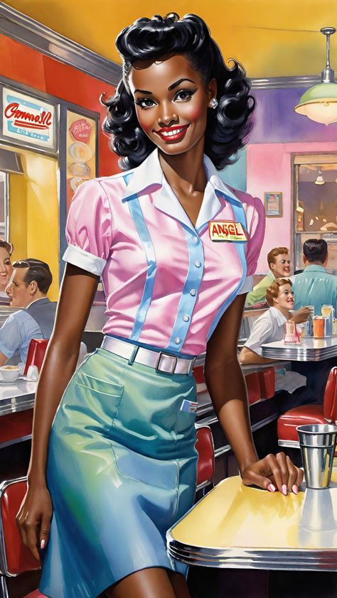 Gil Elvgren Pin Up Vintage Illustrations, Black Pinup Models, Aesthetic For Black Women, Athletic Black Women, Black Vintage Art, 1950 Christmas, Splat Art, Vintage Bombshell, Pin Up Girl Art