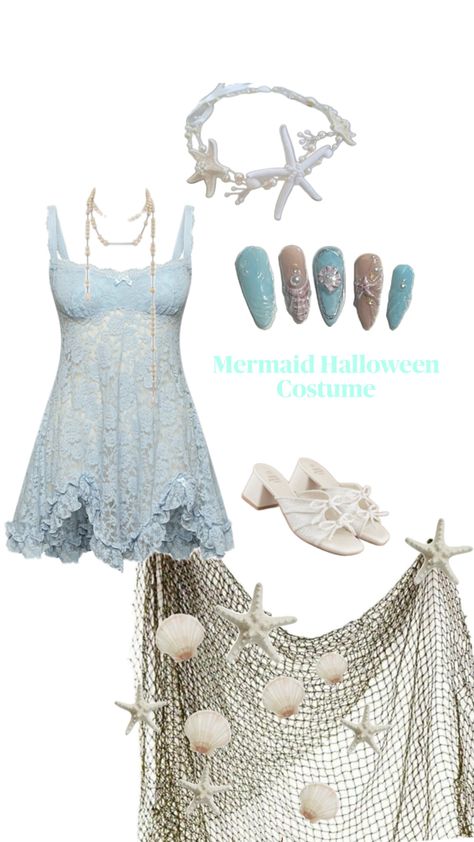 Siren Costume Halloween Outfit, Diy Siren Costume Ideas, Mermaid Costume Women Aesthetic, Mermaid Siren Halloween Costume, Mermaid On Land Outfit, Mermaid Outfit Halloween, Mermaid Halloween Costumes Diy, Mermaid Costume Dress, Amphitrite Costume