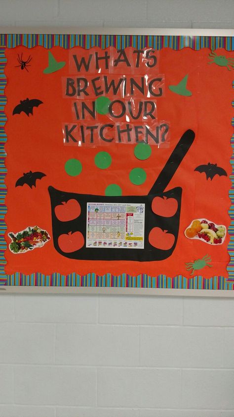 Halloween Lunchroom Bulletin Boards, Halloween Lunch Bulletin Boards, School Cafeteria Halloween Decorations, Halloween Cafeteria Bulletin Boards, Halloween Decorations For School Cafeteria, School Lunch Room Decorations, Cafeteria Halloween Decorations, School Lunch Bulletin Board Ideas, Back To School Cafeteria Decor