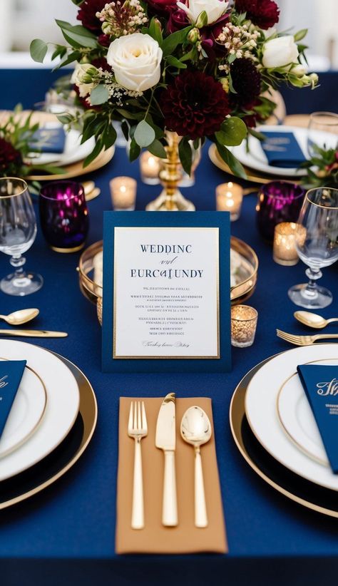 Navy and gold invitations set an elegant tone for a wedding. I love how these colors combine to create a luxurious feel. The deep navy provides a rich backdrop for shimmering gold accents. Dark Blue And Gold Wedding Theme, Navy And Cream Wedding, Burgundy Wedding Decor, Navy And Gold Wedding, Burgundy Wedding Theme, Navy And Burgundy Wedding, Blue And Gold Wedding, Navy Gold Wedding, Navy Blue And Gold Wedding