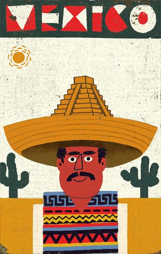 Mexico Illustration Graphics, Mexico Poster Design, Mexico Icon, Paul Thurlby, Mexican Illustration, Mexico Illustration, Tacos Tuesday, Cactus Mexico, Travel Magazine Layout