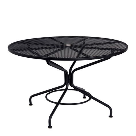 Metal Round Table, Metal Outdoor Table, Wrought Iron Patio Set, Umbrella Table, Round Patio Table, Table With Umbrella, Iron Coffee Table, Patio Tables, Metal Dining Table