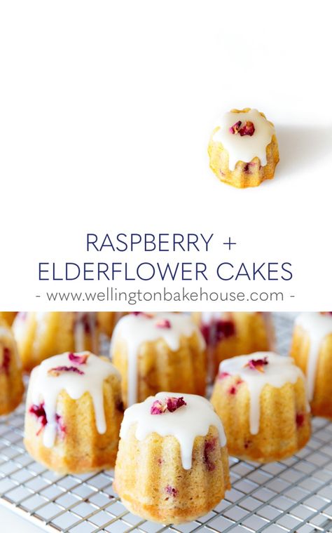 WELLINGTON BAKEHOUSE - Raspberry + Elderflower Cakes Sophisticated Cupcakes, Elderflower Dessert, Elderflower Recipes, Mini Bundt Cakes, Tea Party Food, Bright Spring, Cake Flavors, Tea Cakes, Breakfast Dessert