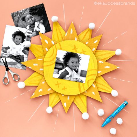 The sunshine in your life deserves its own DIY sun photo frame! Make your own using cardboard, acrylic paint, pom poms, and your EK Tools Precision Scissors and Glue Pen! It's as simple as it looks - just cut out your cardboard sun shapes, add paint, then glue it all together! You can add some twine to the back so you can hang it on your favorite wall! ☀️✨⁠ Cardboard Sun, Sun Diy, Sun Names, Sun Theme, Cardboard Play, Sun Crafts, Corporate Event Design, Box Studio, Sun Photo