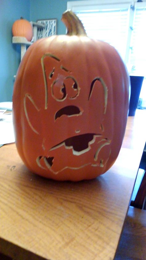 Patrick star pumpkin Pumpkin Carving Ideas Squidward, Sponge Bob Pumpkin Carving, Pumpkin Carving Ideas Spongebob, Patrick Pumpkin Carving, Pumpkin Carving Spongebob, Pumpkin Carving Star Eyes, Spongebob Pumpkin Carving, Patrick Pumpkin, Pumpkin Carving Ideas Beach Theme