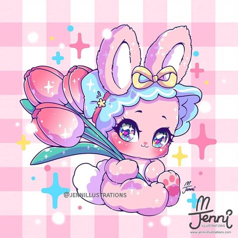 🌷🐰 JENNI 🐰🌷 (@jennillustrations) • Instagram photos and videos Bunny Pink, Images Kawaii, Cute Cat Drawing, Cute Kawaii Animals, Cute Pokemon Wallpaper, Cute Animal Drawings Kawaii, Pink Bunny, Kawaii Chibi, Cute Kawaii Drawings