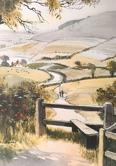 Farm Scene Painting, Watercolor Eyes, Watercolor Art Landscape, Mediums Of Art, Watercolor Paintings Nature, Farm Paintings, Watercolour Landscape, Watercolor Paintings For Beginners, Watercolour Inspiration