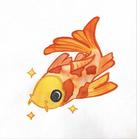 Cute Koi Fish Drawing, Butterfly Fish Drawing, Fish Marker Drawing, Prisma Color Drawings, Beta Fish Doodle, Koi Fish Cartoon, Fish Color Pencil Drawing, Cute Puffer Fish Drawing, Koi Fish Drawing Color