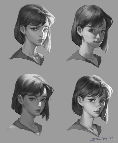 Shading Faces Digital, Shading Face Reference, Character Lighting Reference, Anime Face Shading, Shading Reference Face, How To Shade Faces Digital, Lighting Reference Face, Hair Shading Drawing, Face Shadow Reference