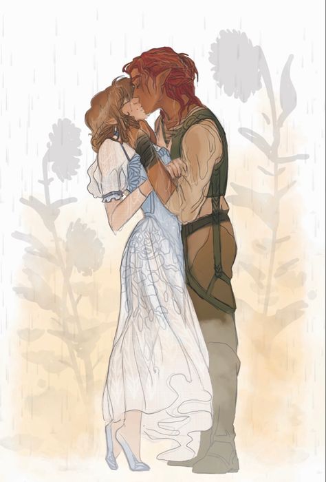 Elain And Lucien, Court Of Thrones And Roses, Acotar Fanart, Sjm Universe, Kissing In The Rain, Acotar Series, Court Of Mist And Fury, Sarah J Maas Books, Book Fanart