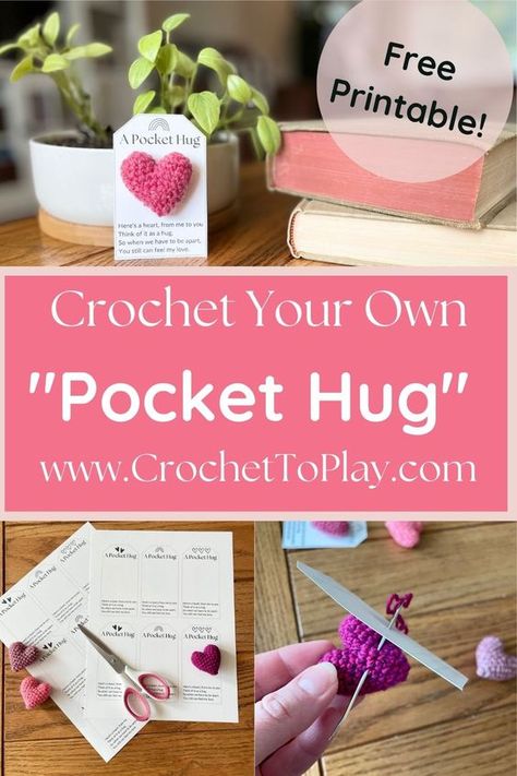 Crochet Pocket Hug Heart Pattern, Pocket Hugs Diy Crochet, Crochet Heart Valentine Card, Crochet Pocket Hug Heart, Pocket Hugs Crochet Pattern, Pocket Hug Free Printable, Pocket Heart Crochet, Crochet Pocket Hugs Free Pattern, Crochet Acts Of Kindness Patterns