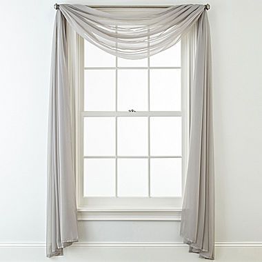 How To Drape Curtains, Curtain Draping, Landing Window, Scarf Curtains, Farmhouse Living Room Curtains, Scarf Valance, Window Scarf, Draping Techniques, Living Room Drapes