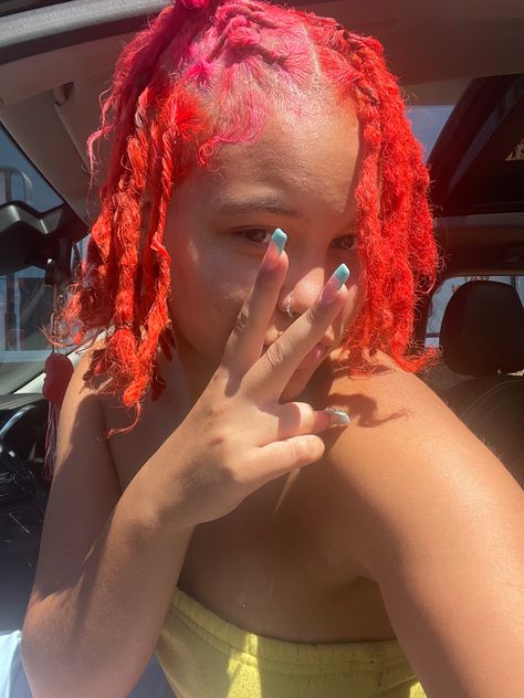 Orange And Pink Locs, Orange Locs, Pink Locs, Locs Black Women, Starter Locs, Dyed Hair Inspiration, Pretty Hair Color, Orange And Pink, Locs Hairstyles