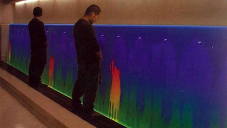 Answering nature’s call on the heat-sensitive color changing urinal wall Smart Textiles, Smart Materials, Arte Cyberpunk, Color Me, Textiles, Humor, Architecture, Funny, Quotes