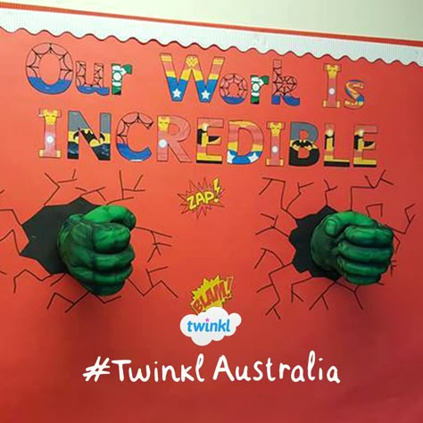 Hero Classroom Theme, Superhero Classroom Decorations, Superhero Class, Hulk Hands, Superhero School, Superhero Classroom Theme, Superhero Classroom, Class Displays, Display Lettering