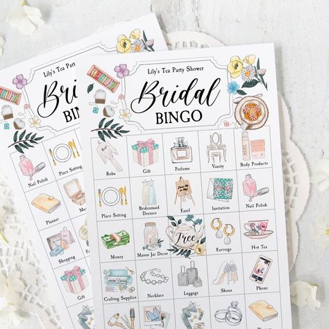 Tea Party Bridal Shower Bingo Cards - Greengate Images Bridal Shower Decor Tea Party, Bridal Shower Entertainment, Bridal Shower Themes Tea Party, Bridal Shower High Tea Ideas, Tea Party Bridal Shower Ideas Games, Bridal Shower Afternoon Tea, Bridal Brunch Games, Bridal Tea Party Games, Bridal Shower Activities Crafts