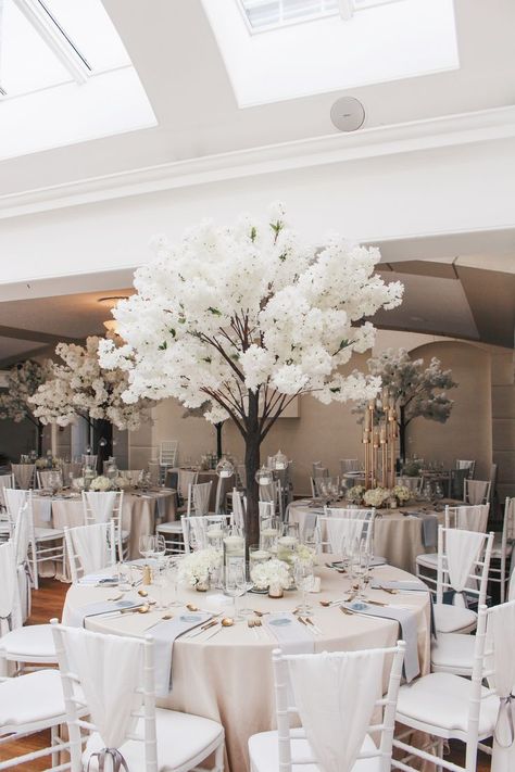 White blossom tree wedding centrepieces Trees On Tables Wedding, Floral Trees Wedding, Blossom Tree Centrepiece, White Blossom Trees Wedding, Blossom Tree Wedding Centerpiece Ideas, Trees For Weddings, Blossom Tree Centrepiece Wedding, White Tree Centerpieces, White Tree Centerpieces Wedding