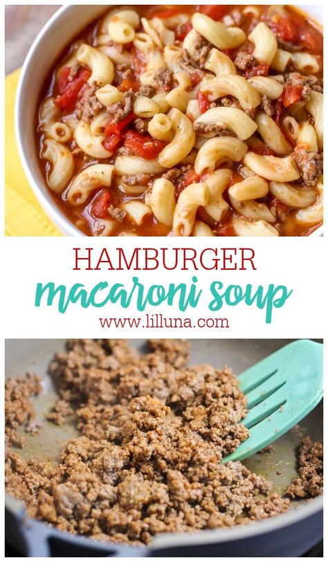 Hamburger Macaroni Soup is packed with flavor and it only requires a handful of pantry staples. It's hearty and delicious! #hamburger #macaronisoup #goulash #soup #souprecipes Hamburger Macaroni Soup, Tomato Macaroni Soup Recipe, Healthy Delicious Soups, Hamburger Macaroni, Macaroni Soup Recipes, Tomato Macaroni, Macaroni And Tomatoes, Comfort Soups, Goulash Soup