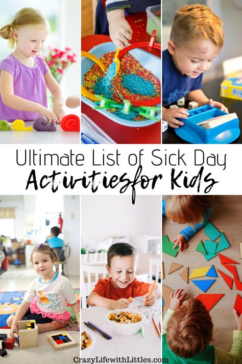 Sick Day Activities #sickday #quietactivities #preschoolactivities Tampa Lifestyle and Mom Blogger, Crazy Life with Littles shares her favorite indoor quiet activities for kids ages 3-7 Sick Simon Activities, Meals For Sick Toddlers, Sick Day Activities For Kids, Babysitting Kits For Activity Days, Breakfast For Sick Toddler, Rainy Day Games, Sick Day, Water Games For Kids, Quiet Time Activities