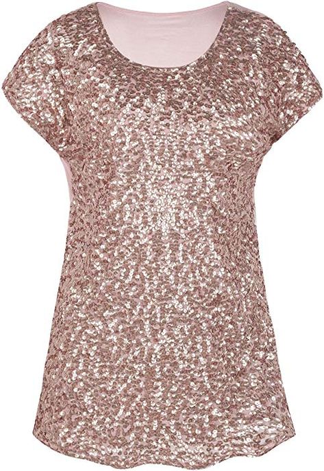 PrettyGuide Women's Evening Tops Sparkle Shimmer Glam Sequin Blouse Rose Gold S/US6-8 at Amazon Women’s Clothing store: Long Shirt Tops, Sparkle Blouse, Glitter Shorts, Loose Fit Blouse, Sequin Blouse, Sequin Shirt, Evening Tops, Bat Sleeve, Short Sleeve Tunic