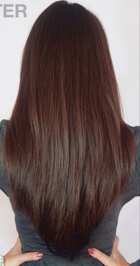 The V cut hairstyle V Cut Haircut, Long Hair V Cut, U Cut Hairstyle, V Cut Hair, Fall Hair Color For Brunettes, Long Layered Haircuts, Long Layered Hair, Haircuts For Long Hair, Fall Hair Color