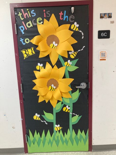 Sunflower Classroom Door Ideas, Spring Doors For Classroom, Spring School Door, Butterfly Classroom Door, Bee Door Decorations Classroom, Bee Classroom Door Ideas, Butterfly Bulletin Board Ideas, Infant Classroom Themes, Spring Door Ideas For Classroom