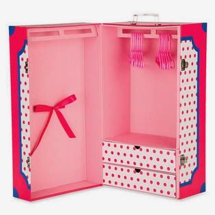 DIY Doll Trunk | have an unused Springfield doll trunk that I converted into a Doll ... Diy Doll Trunk, Diy Doll Closet, Ag Doll House, Barbie Doll Case, Doll Trunk, Doll Storage, American Girl Doll Furniture, Doll Closet, Doll Case