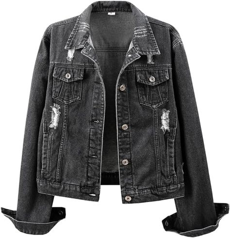 Kedera Womens Denim Jackets Distressed Ripped Long Sleeve Jean Jacket Coats Fall Denim Jacket, Womens Jean Jacket, Ripped Jacket, Frayed Denim Jacket, Long Sleeve Jean Jacket, Autumn Jacket Women, Black Jean Jacket, Oversized Jean Jacket, Denim Jacket Fashion