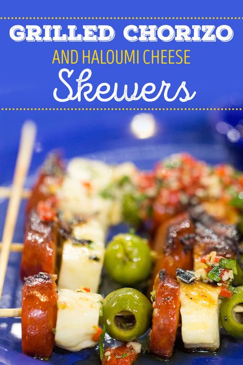 Olive Skewers, Cheese Skewers, Haloumi Recipes, Haloumi Cheese, Food On A Stick, Halloumi Cheese, Skewers Grill, Cheese Party, Tailgate Food