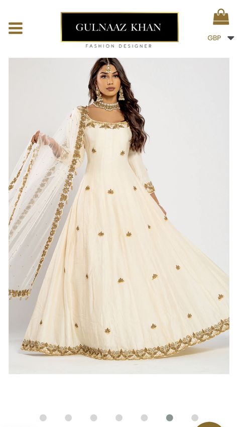 Desi Engagement Outfit Simple, White And Gold Indian Dress, Nikkah Dress Simple, White And Gold Anarkali, White And Gold Lehenga Simple, White Nikkah Dress Simple, Simple Nikkah Outfit, Muslim Wedding Dresses Indian, Simple Nikkah