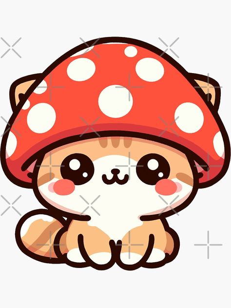 Mushroom Cat Drawing, Cat Mushroom, Mushroom Cute, Kawaii Mushroom, Cute Mushrooms, Simple Cat Drawing, Cartoon Mushroom, Disney Frozen Elsa Art, Preppy Stickers