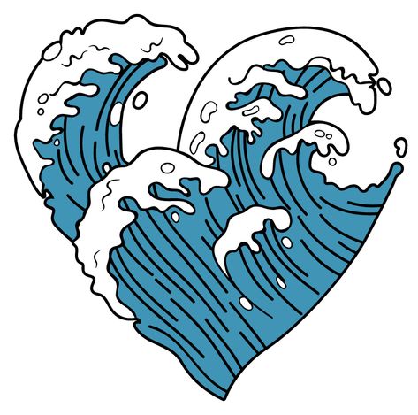 VSCO Ocean Wave Heart Sticker. Love for surfing, love for waves, love for the stormy power of clear ocean waters. Ocean Wave Drawing, Heart Wave, Wave Drawing, Heart Stickers, Cool Stickers, Aesthetic Stickers, Stickers Packs, Ocean Waves, Laptop Stickers