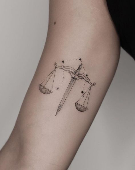 24 Libra Tattoos for Zodiac Fans in 2021 - Small Tattoos & Ideas Libra Tattoo Ideas For Women, Lawyer Tattoo, Scales Of Justice Tattoo, Libra Scale Tattoo, Tattoos Pulseras, Libra Tattoo Ideas, Libra Sign Tattoos, Libra Tattoos, Law Tattoo