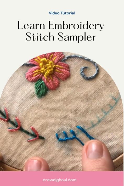 basic embroidery stitches Embroidery Sampler Pattern Free, Embroidery Sampler Pattern, Hand Embroidery Tips, Learning Embroidery, Embroidery Stitches Beginner, Basic Hand Embroidery Stitches, Embroidery Tips, Stitch Sampler, Embroidery Sampler