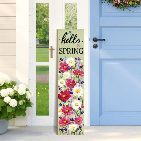 PRICES MAY VARY. Spring Blossom Delight: Welcome the enchanting spirit of spring with our charming porch sign featuring a blooming sea of flowers on a soft green wooden board. Tranquil Design: The soothing shade of green on the wooden board serves as the perfect backdrop for the vibrant burst of blossoms, creating a tranquil and inviting ambiance for your porch. Perfect Size for Display: Once assembled, the dimensions of the porch sign measure 7.8 inches in width and 31.5 inches in height. Compl Picket Fence Crafts, Front Door Decorations, Sign For Front Door, Fall Decor Wreaths, Rustic Porch, Wooden Porch, Porch Sign, Lawn Decor, Spring Blossom