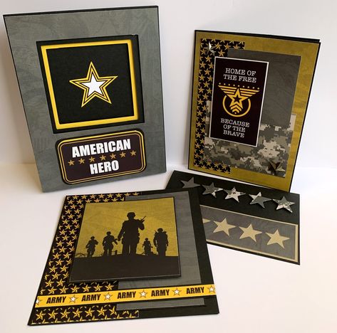 Cards For Soldiers Handmade, Army Cards Handmade, Army Scrapbook Layouts, Army Scrapbook Ideas, Military Cards Ideas, Military Cards Homemade, Retirement Scrapbook, Army Values, Army Retirement