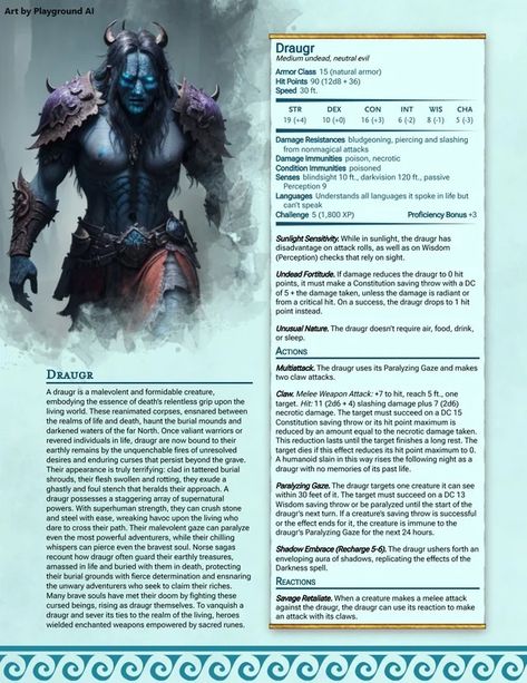 (1) The Draugr, an undead creature from the chilling Norse mythology : UnearthedArcana Undead Creature, Dungeons And Dragons Races, Dungeon Master Gifts, Dungeons And Dragons 5e, Dungeons And Dragons Classes, Ascii Art, Dnd Dragons, D D Monsters, Pathfinder Rpg