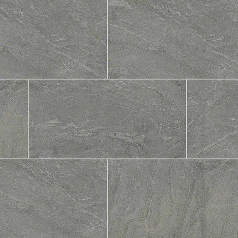 Ostrich Grey quartzite features beautiful grays and subtle veining. This gorgeous tile line offers an incredible textured look in several sizes, including new 12x24 gauged and honed options. Ceramic Floor Tiles Texture, Tile Exterior, Floor Tiles Texture, 12x24 Tile, Laundry Room Tile, Tile Floor Living Room, Grey Floor, Exterior Tiles, White Marble Tiles