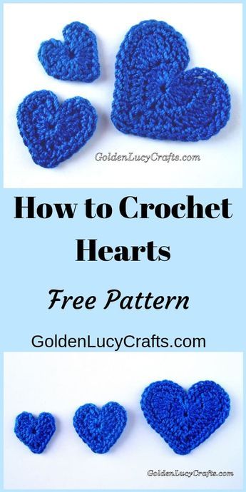 Learn how to crochet hearts in three sizes, easy, free crochet pattern. Heart applique, love heart, #crochetheart, #heart, #crochetapplique, #crochetpattern Crochet Heart Applique, Football Crochet, Applique Hearts, Crocheted Hearts, Hearts Crochet, Crochet Valentine Patterns, Crochet Applique Patterns Free, Heart Craft, Crochet Hearts