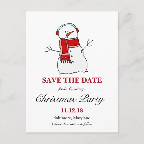 Holiday Snowman | Christmas Party Save The Date Announcement Postcard Save The Date Christmas Party, Snowman Christmas Party, Holiday Cookie Exchange Party, Modern Christmas Party, Rustic Christmas Party, Christmas Save The Date, Funny Save The Date, Christmas Party Theme, Party Save The Date