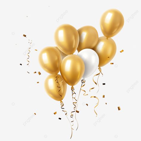 festive golden balloons with streamer and confetti layout for birthday christmas anniversary png New Years Balloons, Birthday Balloons Png, Anniversary Png, Golden Balloons, Balloon Png, Transparent Image, Confetti Party, Png Transparent, Confetti