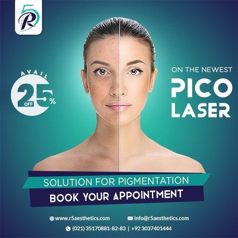 Avail 25% off on the newest Pico Laser for Pigmentation. Please Call for Appointments: Mobile/Whatsapp: +923037401444 Phone: (021)35170881-3 Monday to Saturday 10am to 6pm #picolaser #picolaserremoval #pigmentationsolution #pigmentationremoval #cosmeticclinic #tattooremova #facialrejuvenationl #r5aesthetics Teal Makeup, Pico Laser, Laser Removal, Cosmetic Clinic, Beauty Boost, Beauty Content, Cosmetic Design, Appointment Book, Cosmetic Procedures