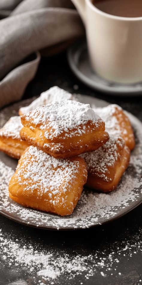 Vanilla French Beignets [120 Minutes] – Chasety French Beignets, Beignet Recipe, French Dessert Recipes, Healthy Dinner Ideas, Vanilla Recipes, Fried Dough, Beignets, Favorite Food, Powdered Sugar