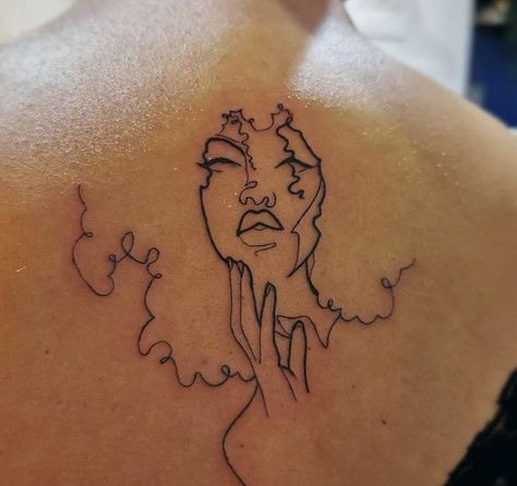 Black Love Tattoos For Women, Black Femininity Tattoo, Black Woman Outline Tattoo, Afro Tattoo Ink Black Women Outline, Silhouette Tattoos Woman Black, Black Inspired Tattoos, African American Art Tattoo, Afro Goddess Tattoo, Black Woman Silhouette Tattoo