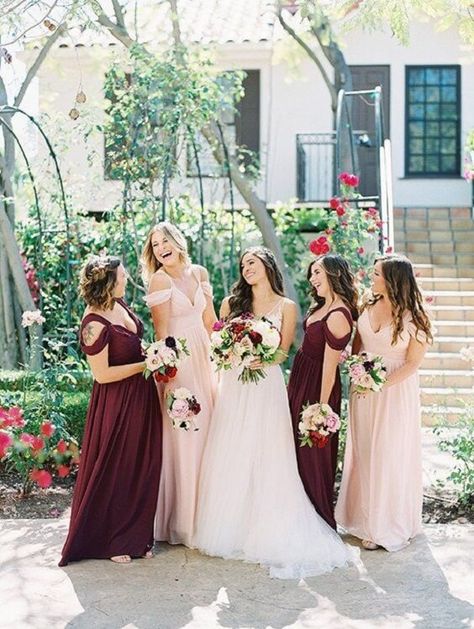 Burgundy and blush bridesmaid dresses for burgundy and blush wedding Fall Wedding Bridesmaids, Burgundy And Blush Wedding, Fall Bridesmaids, Burgundy Background, Blush Wedding Dress, Fall Bridesmaid Dresses, Maroon Wedding, Blush Bridesmaids, Burgundy Bridesmaid